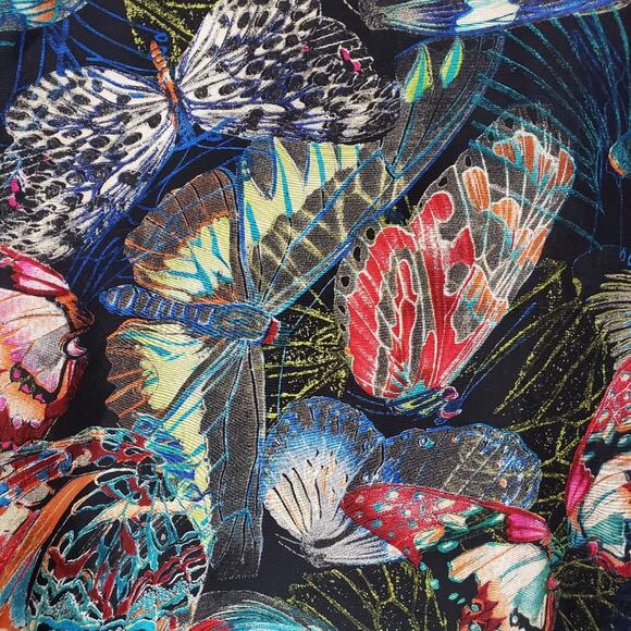 Vintage Chico's silk butterfly print open front blouse w tie accent sleeves sz M - Picture 4 of 10